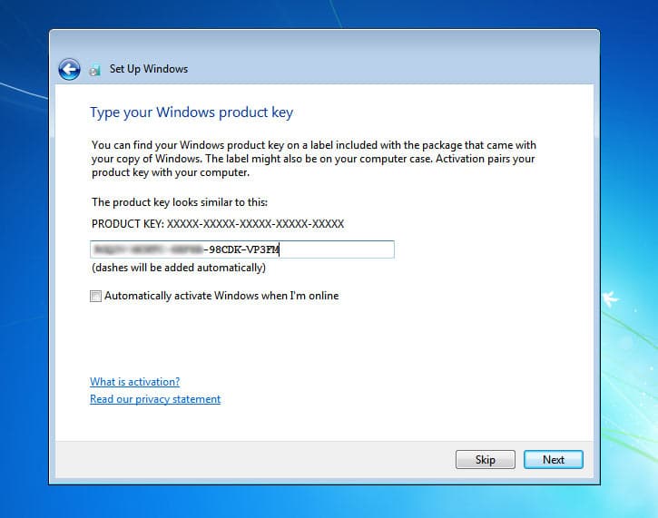 Windows 7 Product key